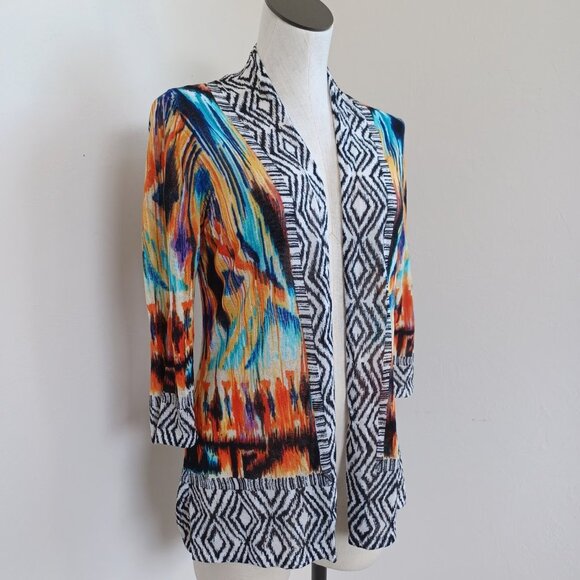 Chicos Cardigan Multi Color Aztec Open Front Animal Print Womens Medium - Picture 6 of 15